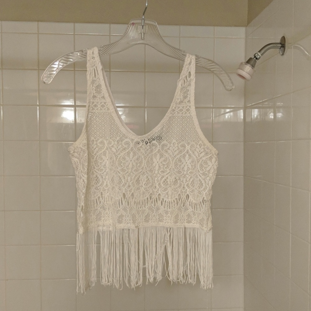 Lace & fringe crop top
